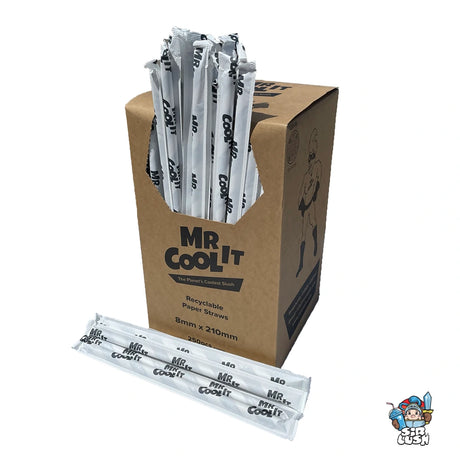 Mr Cool It branded paper 8mm straws open box