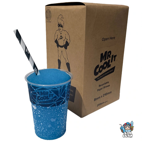 Mr Cool It branded paper 8mm straws box & cup of slush