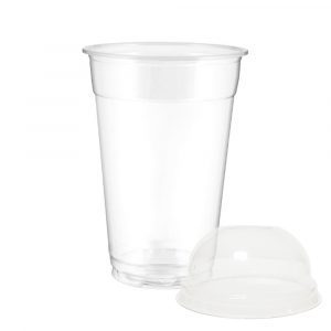 clear 7oz plastic cup with plastic domed lid